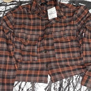 Cropped button flannel shirt